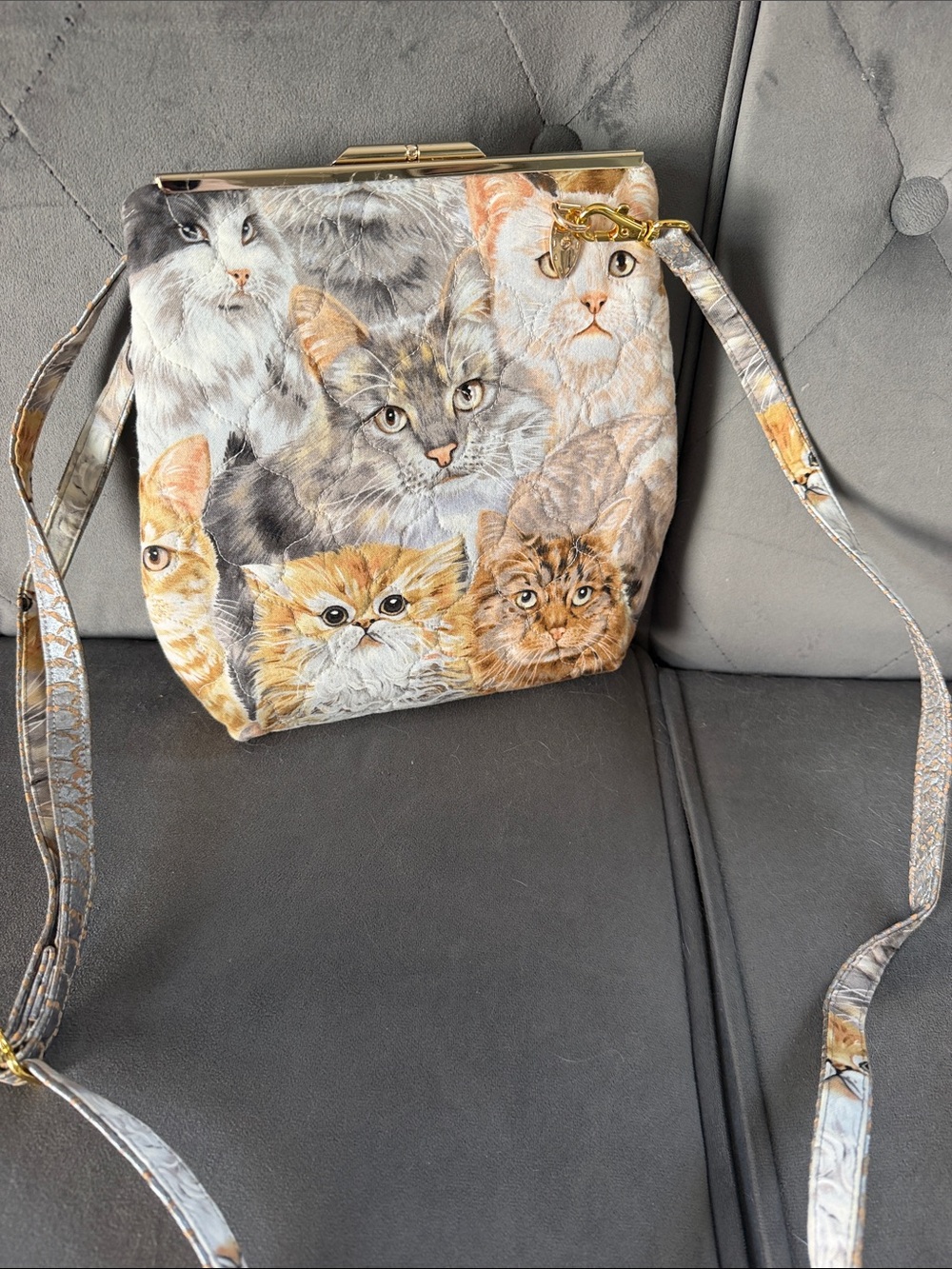 Playful Cat Print Crossbody Bag in Multi-Color